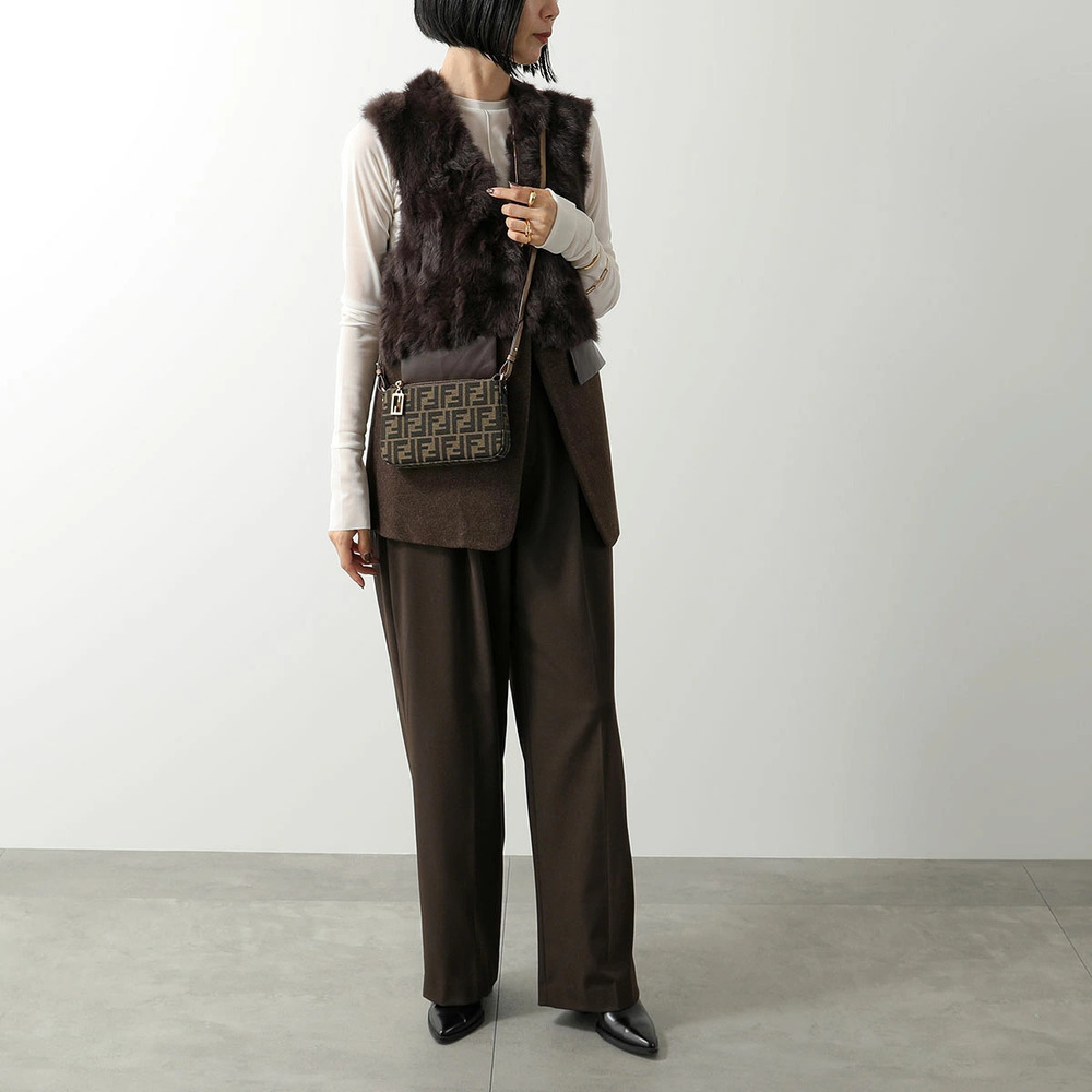 Fendi Baguette Shoulder Bag Slim Clutch FF TOBACCO BROWNSAND